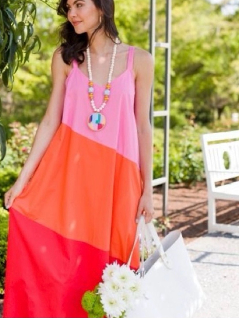 Mud Pie Mackenzie Maxi Dress: Pink, Orange & Red Colorblock